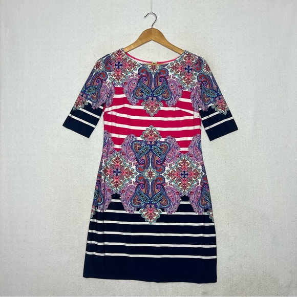 Eliza J Dresses & Skirts - Eliza J Pink Multi Floral Paisley Strip Women’s Shift Knee Length Dress Size 4